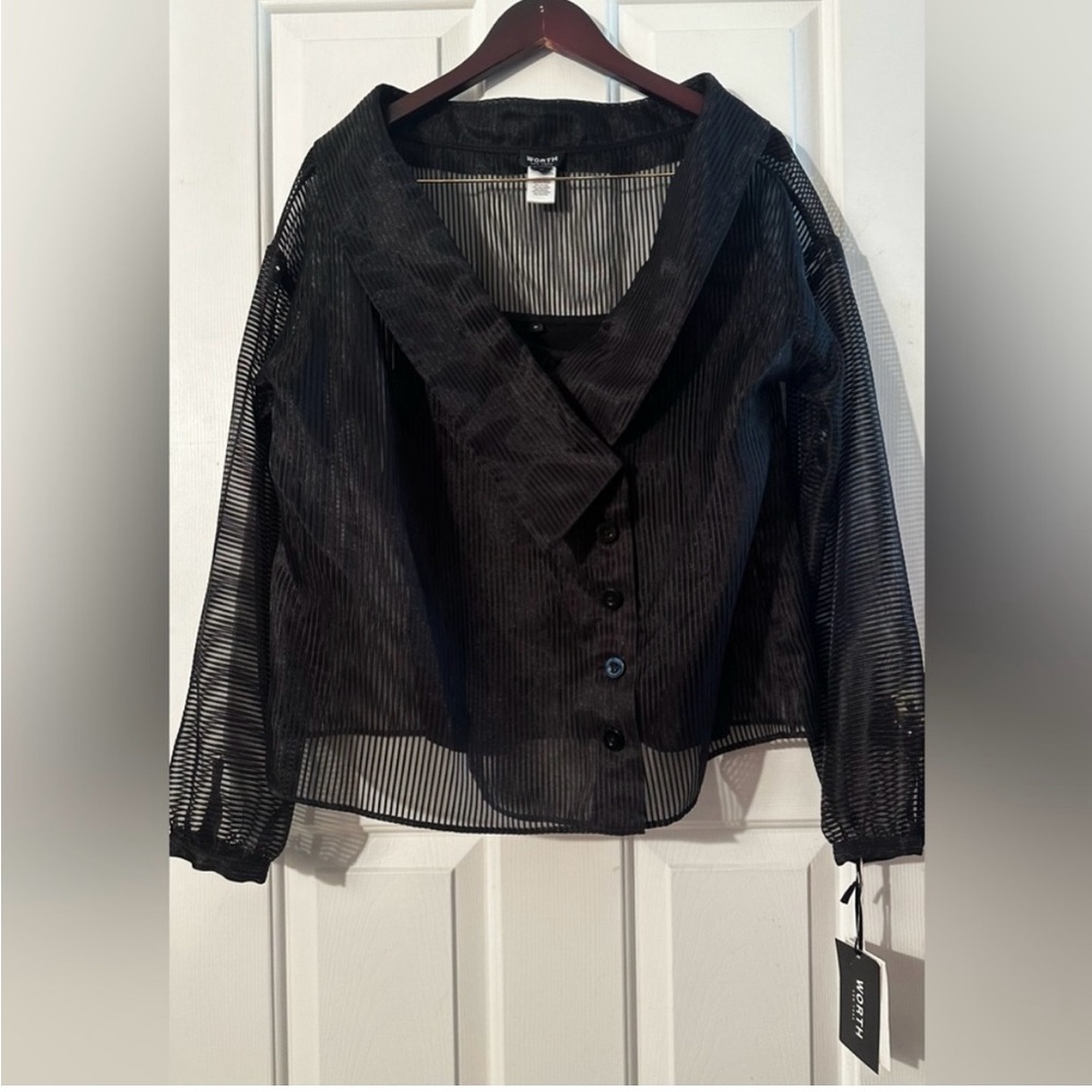 NWT WORTH Black Yarn Dyed Organza Stripe Wrap Entrancemaker Jacket W/ Camisole M